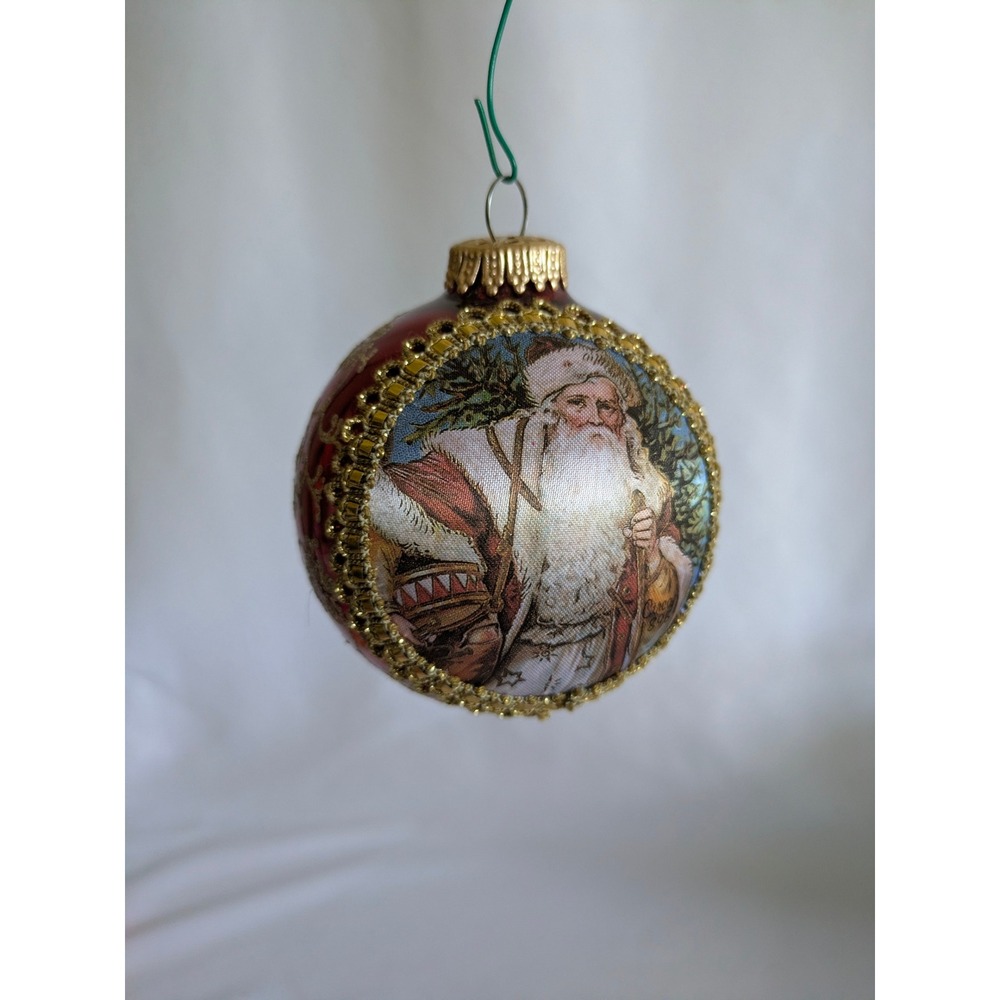 Vintage 1993 Krebs Glas Lauscha Red Glass Santa Christmas Ornament Gold Trim 3" - Picture 2 of 6